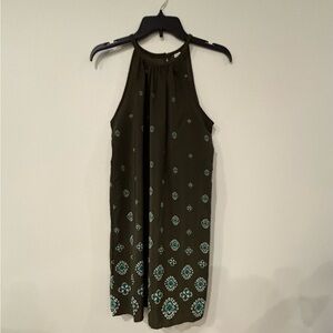 Old Navy Olive Midi Dress with Teal Accents